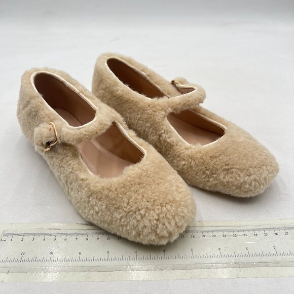 FYS Yellow Square Toe Mary Jane Fur Comfortbale Flat Ballets Buckled Dress Pumps - Picture 4 of 8